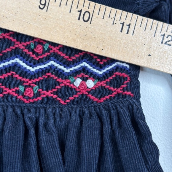 VTG 90s Laura Ashley Corduroy Christmas Dress 2Y Embroidered Collar Smocked Twee - Picture 6 of 7